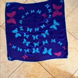 Source Unknown Purple Butterfly Print Square Scarf with Blue and Pink Accents